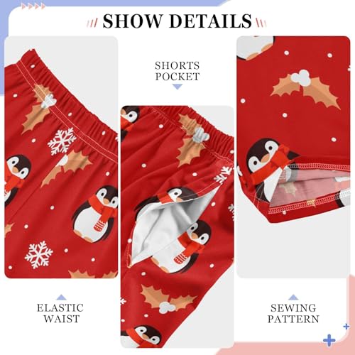 ZZXXB Penguin Holly Leaves Boys Long Pants Soft Trousers Elastic Waist Kids Lounge Bottoms with Pockets S-XL4