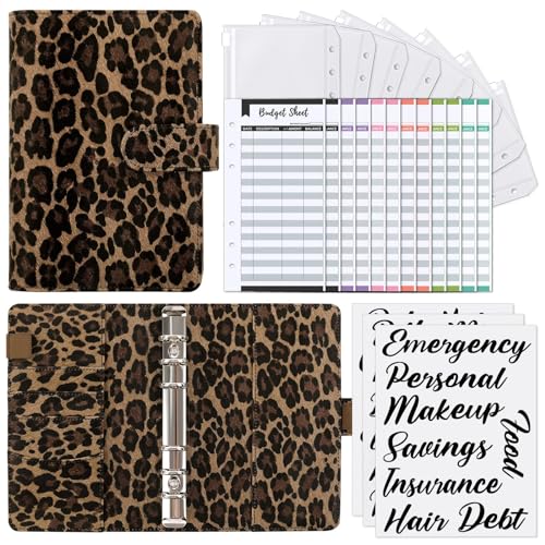 SKYDUE A6 Budget Binder with Zipper Envelopes, Money Organizer for Cash with 12Pcs Expense Budget Sheet & 24Pcs Stickers, Cash Envelopes for Budgeting and Saving