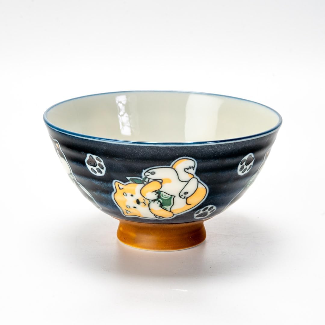 Urban Tokyo Japanese Rice Bowl Set 4 Piece Shiba Inu Dogs Design 4.5 Inch D Soup Bowls Minoware Porcelain Made In Japan
