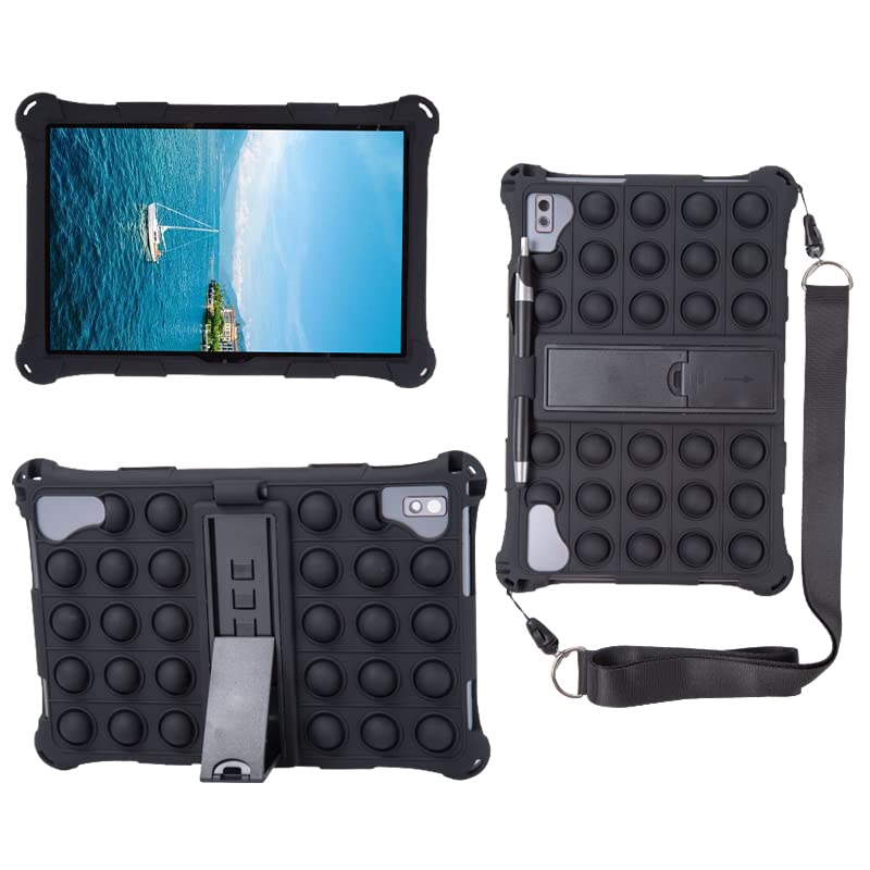 Misenya10.1 inch Silicone Case for VASTKING KingPad K10/Z10/Blackview/Teclast/BYYBUO 10.1-inch Tablet Cover with Lanyard/Stylus/Pen Holder for VASTKING KingPad K10 (Black)