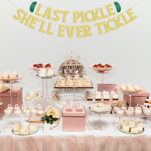 Image of Last Pickle She'll Ever Tickle Banner - She Found Her Match Sign, Funny Pickle Wedding Bridal Shower Bachelorette Party Decorations Gold Glitter