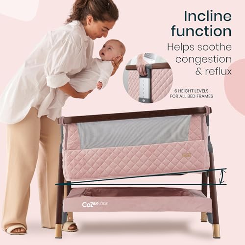 Image of Tutti Bambini CoZee Luxe Bedside Bassinet & Sleeper, Walnut /Blush | Portable Crib, Adjustable Crib for Newborns, Travel Case Included, 0-6 Months, Baby Essentials