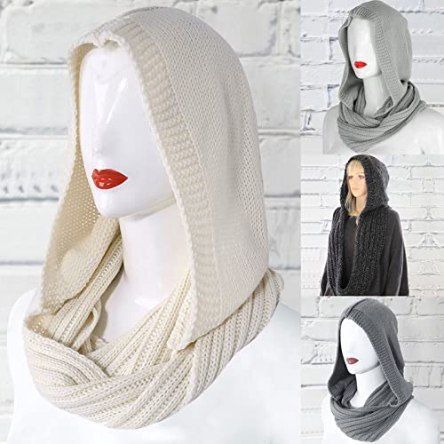 Thereisno Women Winter Crochet Knit Hood for Infinity Scarf Outdoor Windproof Warm Long Shawl Wrap Solid Color Earflap Hat Neck Wa Hoodie Scarf2