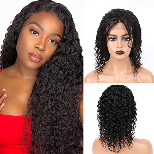 DaiMer 4x4 Lace Closure Deep Wave 100% Human Hair Lace Wigs For Black Women 130% Density Short And Longer Remy Hair Lace Closure Wig With Pre Plucked Natural Hairline 12 Inch(Natural Color)