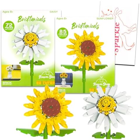 World's Finest BrickCraft Flowers Building Set - Bundle with BrickCraft Flowers Sunflower and Daisy Flower Bouquet Building Blocks Plus Stickers | BrickCraft Bricktanicals Sets for Adults Cover