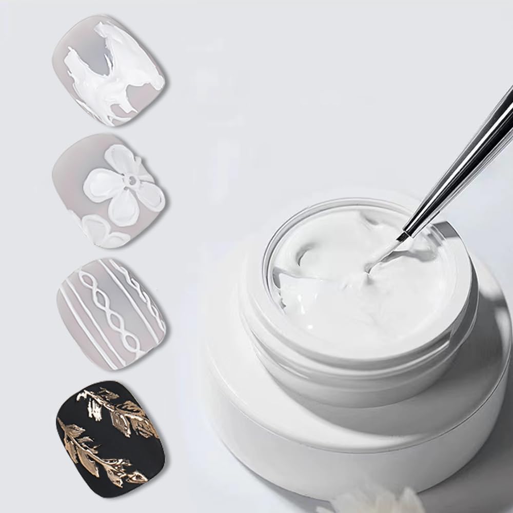 KIRA Solid 3D Nail Sculpting Gel for Nail Art, White, Multifunctional Modelling Gel for 3D Patterns, Lines, Powder Application, UV/LED Compatible, 15g-image-17