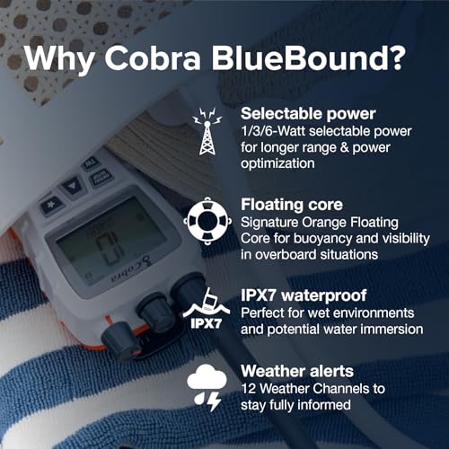 Image of Cobra BlueBound 350 VHF Handheld Marine Radio - White, 6-Watt, Floats
