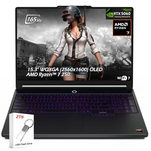 Image of Lenovo Legion 5a Gaming Laptop, (15.3 inch WQXGA OLED 165Hz, AMD Ryzen 7 250, NVIDIA GeForce RTX 5060 8GB GDDR7, 32GB DDR5 RAM 2TB SSD,) Backlit KB, WiFi7, Win11, Eclipse Black, w /2TB USB Drive, W /GaLiMu