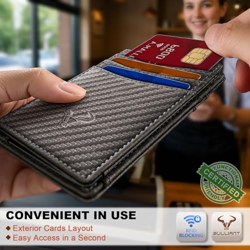 Image of BULLIANT Slim Wallet For Men 12Cards,Magnetic Flip Build-in Money Clip Airtag Compatible-RFID Blocking