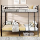 MuLu Evo Bunk Bed,Bunk Bed for Kids TeensAdults,Bunk Bed Twin Over Twin with Ladders and Guardrail,Sturdy Literas Heavy Duty Metal Slats,400 lbs Capacity,No Spring Box Required,Black