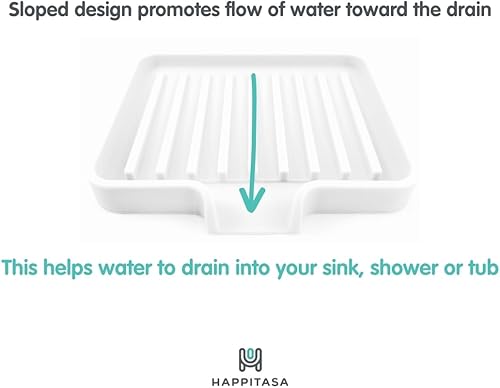 Miniatura 3 de Happitasa - Bandeja de silicona para jabón y soporte de esponja con conducto de drenaje, paquete de 2 unidades (blanco, 5.2 x 4 pulgadas)