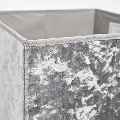 OHS Pack Of 2 Crushed Velvet Storage Boxes Set Home Bathroom Collapsible Foldable Toys Pop Up Folding Cube Box, Charcoal Grey - Image 3