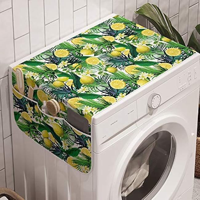 Ambesonne Mint Microwave Oven Cover, Old Fashion Striped Pattern with Geometrical Details Checkered Simple Tile, Water Resistant Organizer with Pockets for Kitchen, 36 x 12, Mint Green Pale Green