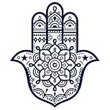 Tatoo Design Juice Long Lasting Semi-permanent Temporary Tattoo Stickers for Women Men Hamsa Hand with Mandala Design Mehndi Henna Tattoo Style Pattern Backg Navy Blue Fake Tattoo Body Makeup 4 Sheets