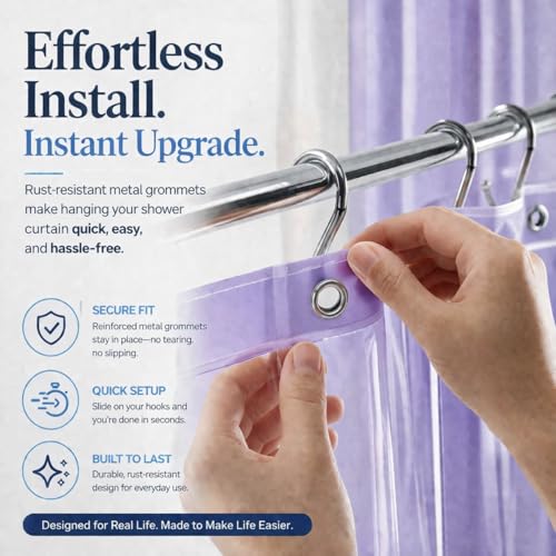 Image of EHZNZIE Purple Shower Curtain Liner 72x72, PEVA Waterproof Bath Curtain, No Chemical Smell, 3 Weighted Magnets, Durable with Rustproof Metal Grommets