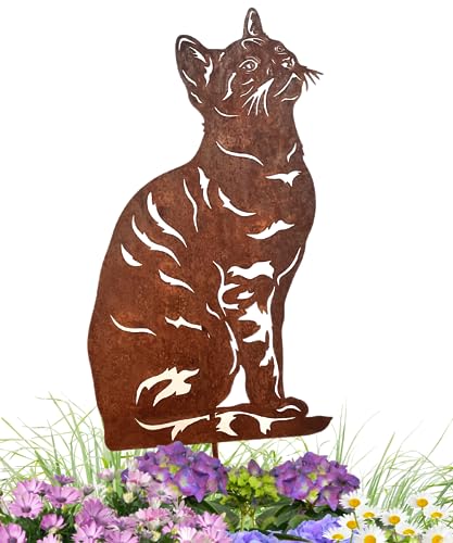 Terma Stahldesign Cat Garden Stake Rose Figurine Made in Germany (Classic House Cat with Stripes) Terma Stahldesign Cat Garden Stake Rose Figurine Made in Germany (Classic House Cat with Stripes)