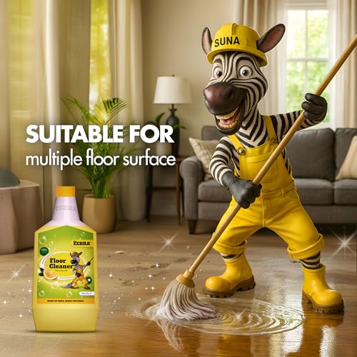 Image of SUNA ZEBRA Multi-Surface Disinfectant Floor Cleaner | 1 L | Powerful Floor Cleaning Liquid for Homes, Tiles, and Bathrooms | Long-Lasting Fresh Scent (1 litre, Lemon)