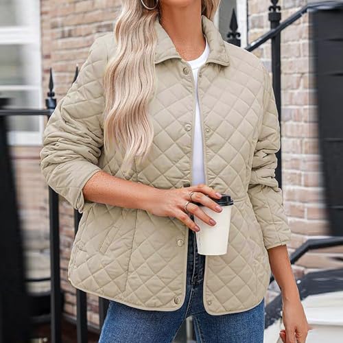 DDAPJ pyju Quilted Jackets for Women Button Down Winter Coats Lapel Long Sleeve Puffer Jacket Casual Padded Coat with Pockets4