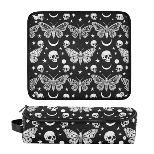 Bolsa de viaje y manta resistente al calor para herramientas de cabello, estuche portátil para planchas, alisadores y rizadores, con diseño de calaveras negras y blancas miniatura 3