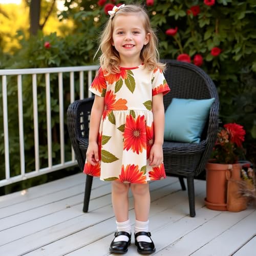 Image of Girls' Sunflower Print Dress Set - Fun and Fashionable 3-9 Years