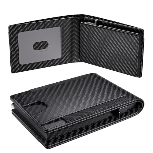 doeboe Wallet, Men's Wallet, Smart Wallet for Men,Pop up Wallet, Minimalist, Bifold, Slim, Leather Wallet, Card Holder, RFID Blocking Wallet,Present, Wallet Gifts for Men Dad (Carbon Fiber)