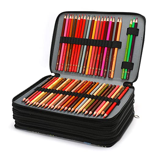 Image of Vomgomfom Colored Pencil Case - 252 Slots Pencil Holder with Zipper Closure Twill Fabric Large Capacity Pencil Case for Watercolor Pens or Markers, Pencil Case Organizer for Artist (Black)