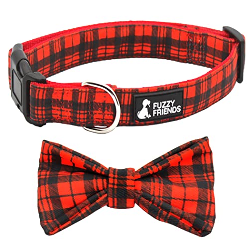 Black and Red Plaid Dog Collar with Optional Leash Set. Buffalo Plaid Dog Bow tie Collar is Soft with Durable Nylon Base. Comfortable for Girl or boy Dogs. Perfect Christmas Dog Collar X-Small