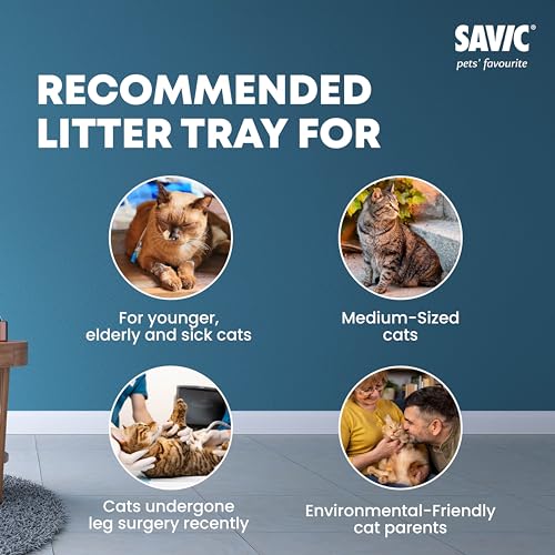 Image of Savic Gizmo Cat Litter Tray with Rim - 17 inch Lightweight, Durable Litter Box for Cats & Kittens Odor-Reducing, Easy to Clean, Ideal for Toilet Training - Twilight Blue | Medium litter tray with anti-scatter rim for clean and hygienic use.