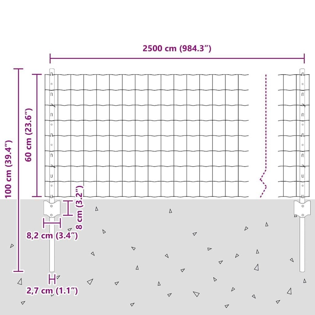 vidaXL Recinzione Euro con palo 25 x 0,6 m Acciaio rivestito in PVC