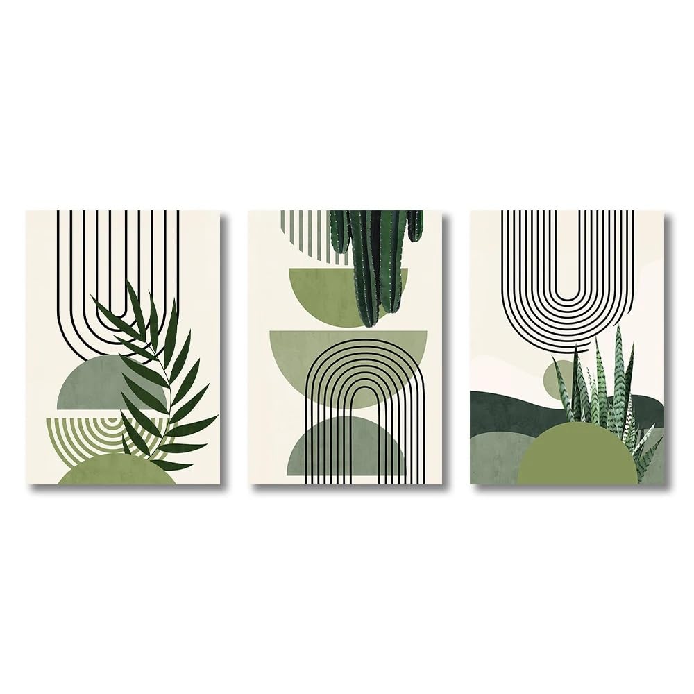 Canvas Paints-Nordic Sage Green Botanical Posters Prints Pictures Abstract Boho Geometric Wall Art Canvas Painting Living Kitchen Room Decor Artwork-60 * 70cm/3PCS (No Frame)