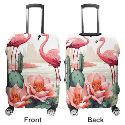 Cactus Flamingo Rose Flowers Travel Luggage Cover Anti-scratch Suitcase Cover Elastic Suitcase Protective Cover Fits 19-32 Inch Luggage XL3