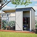 YOPTO 5×3 FT Outdoor Storage Shed & Gazebo Combo,Lean to Metal Tool Shed with Open Pergola,All-Weather 2-in-1 Garden Shed & Gazebo W/Sloping Roof and Lockable Door,for Backyard,Patio,Lawn(Gray)