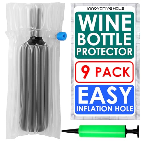 Innovative Haus Pack of 9 Wine Bottle Travel Protector Bags with Pump - Inflatable Wine Bags for Travel - Protection for Glass Bottles Airplane Luggage - Packaging Shipping Sleeves