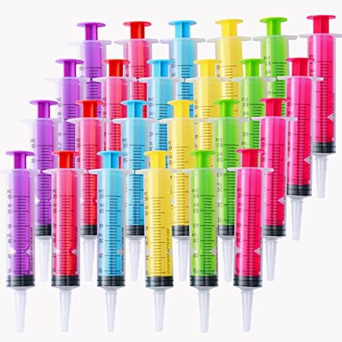 24 Packs 6 Colors 60ml Plastic Syringes Tools Without Needle For Medicine Animal Pet Water Feeding Refilling, Party Bashing, Oil or Glue Applicators, Science Experiments, Liquid Metering, Teaching Equipment, Student Experiments (Multicolor)