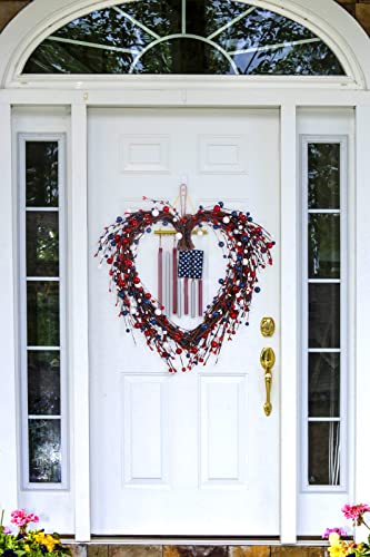 Violetevergarden Patriotic Wreath,15Inches,4Th Of July Wreath Heart-Shaped Berry Wreath Red White Blue Wreath For Independence Day Decor #TOP5