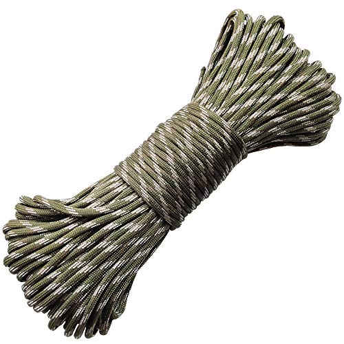 Evniset 550 Parachute Fire Cord Survival Ropes with Integrated Fishing Line, Waxed-Jute Tinder, Cotton Thread, Outdoor Survival, 100 Feet