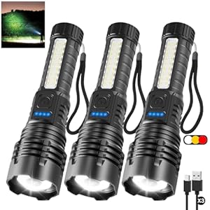 3Pack Rechargeable Flashlights, 7Mode Flashlights High Lumens, Super Bright LED Flashlight, Adjustable Tactical Flash Light, High Powered Flash Light, Handheld Flashlight for Home Emergency Camping