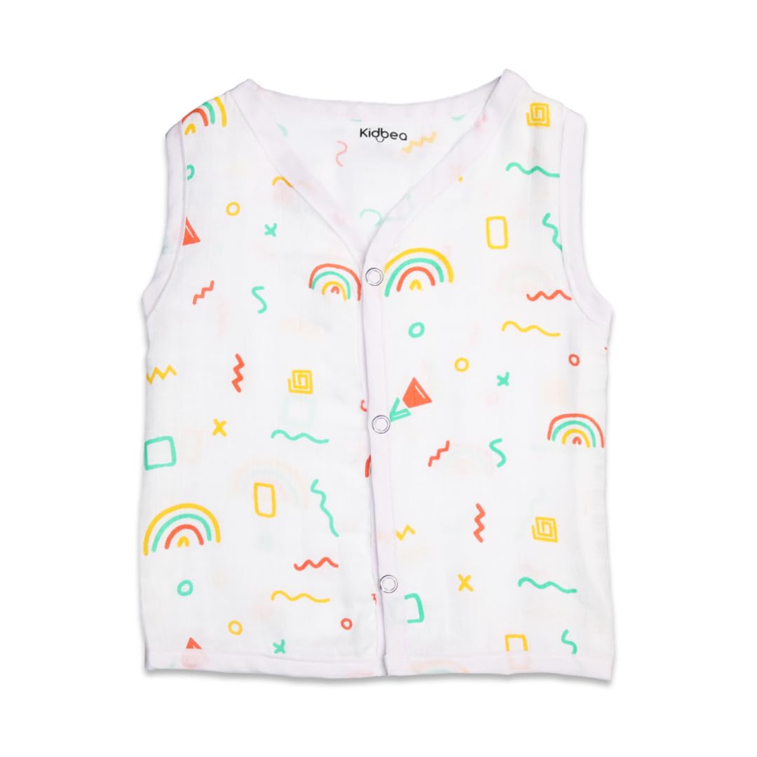 Kidbea Extra Soft Muslin Cotton Jhabla for Baby Boys Star, Butterfly, Rainbows, Tiger and Sun Print Pack of 5 With Multicolor & Size 0-3 Months - Image 4 thumbnail