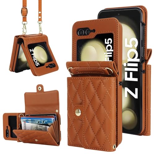 Étui en cuir pour Samsung Z Flip3 élégant portefeuille marron haute finition