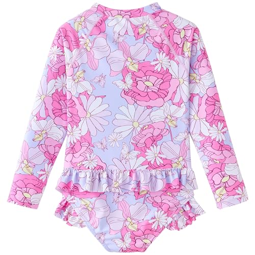 Image of UMELOK Girls Long Sleeve Swimsuit Toddler One Piece Bathing Suit 4-10Years | UPF 50+ Sun Protection,Rash Guard Swimwear,Ruffle,Zipper,Soft And Comfortable Fabric,Swimming Pool,Beach
