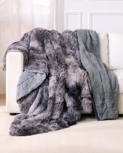 UINIU Super Soft Fluffy Fuzzy Faux Fur Sherpa Fleece Blanket Twin Size Plush Thick Warm Blanket for Bed Couch College Dorm Essentials Gifts for Girls Boys Room Decor for Winter 60 x 80