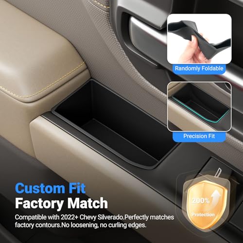 Image of 4PCS Door Side Storage Box Compatible with 2022-2026 Chevy Silverado GMC Sierra Door Handle Phone Pocket Tray Insert Organizer Crew Cab Replacement for 2022-2026 Chevy Silverado Accessories