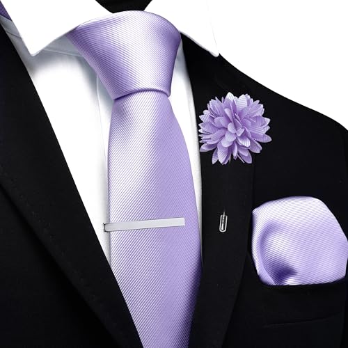Image of Branduce 3.15 inch(8cm) Solid Formal Tie and Pocket Square Plain Necktie Lapel Pin and Tie Clip Set for Men