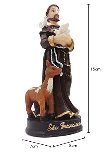 São Francisco De Assis Escultura Em Resina Imagem Santo 15 Cm