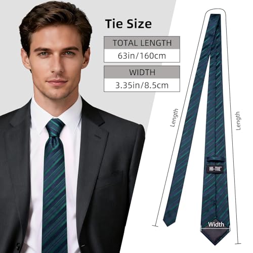 Image of Hi-Tie 63 inches Striped Paisley Extra Long Ties for Men Silk Necktie with Lapel Pin Tie Clip Big and Tall Men Formal Wedding