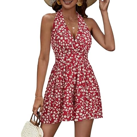 HUHOT Floral Halter Romper Cover