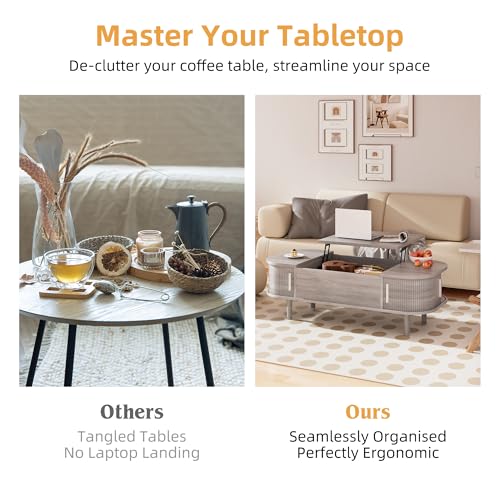 Table basse relevable ovale avec rangement PURFINO