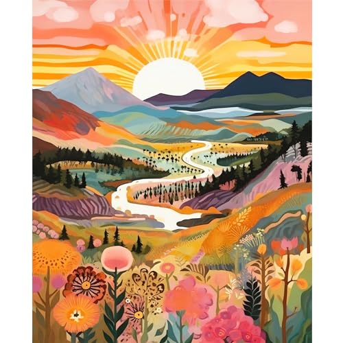 YALKIN Paint by Numbers for Adults Kits Landscape Painting by Number Kits On Canvas Without Frame DIY Color Oil Painting Acrylic Paints Home Wall Decor 16x20in/40x50cm