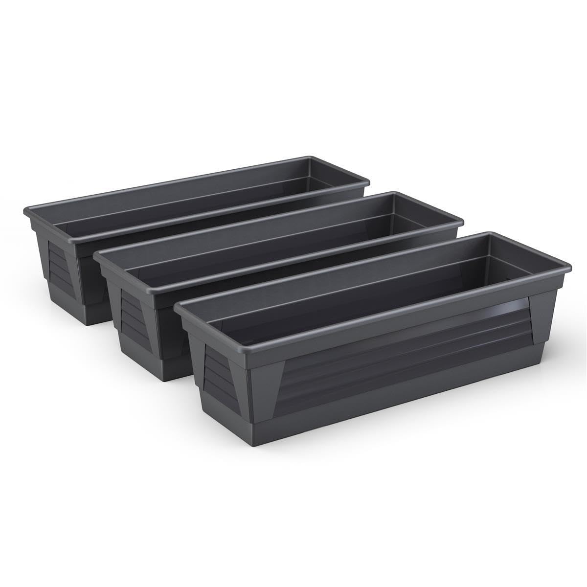 Plastard Blumenkasten 3er Set 60 cm Anthrazit, Pflanzkasten, Balkonkasten | Witterungs-, UV- & frostbeständig, Deko Pflanztopf ideal für Garten & Balkon, Robuster & vielseitiger Pflanzkübel 14 Liter