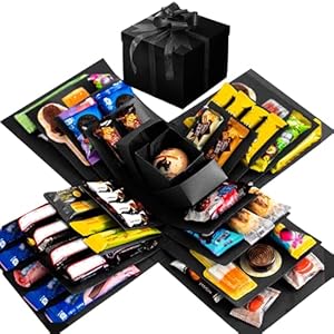 Pasdrucn DIY Explosion Gift Box, 5 Layer Snack Explosion Box with tape and ribbon, Scrapbooking Boxes, photo album, Photo Gifts, Creative Explosion Boxes for Anniversary,Birthday,Valentine’s Day(Black